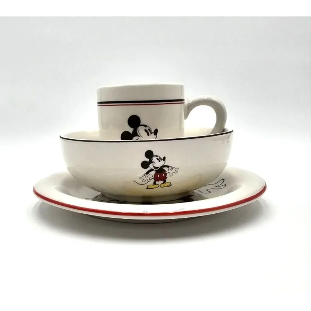 Vtg Disney Mickey & Co Plate Bowl & Mug SET  Gabbay Gibson *Slight Rough‎ Spot*